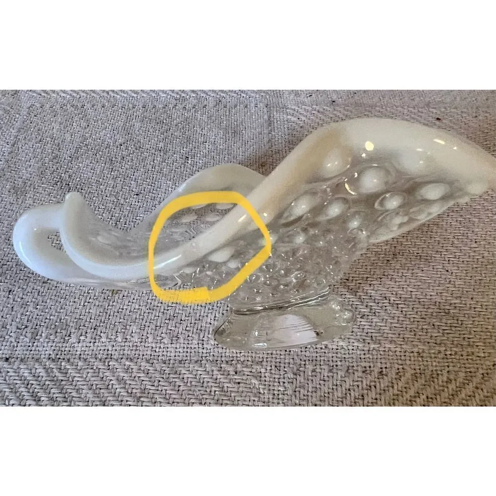 Vintage FENTON Art Glass Handles French Moonstone Opalescent Hobnail CANDY DISH